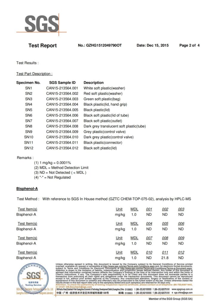SGS report of water bladder 水囊测试报告 广州华盛 01