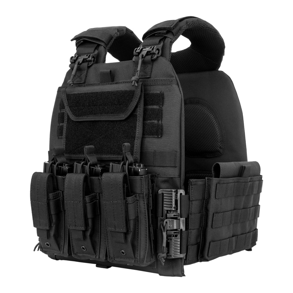 Black tactical vest with magazine pouch