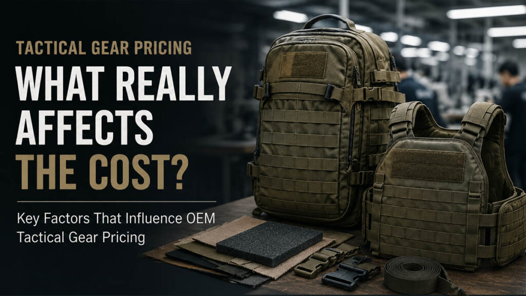 OEM tactical gear pricing factors including MOLLE systems, reinforcement stitching, tactical backpack structure, and vest production